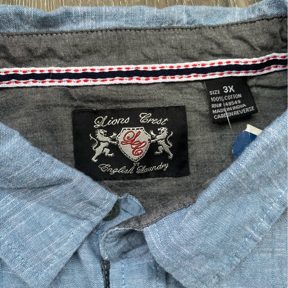 Lions Crest by English Laundry Men’s Chambray Blue Button Down Shirt NEW 3XL - Picture 2 of 6